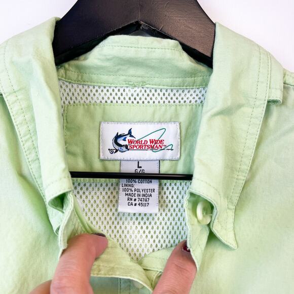 World Wide Sportsman Womens Size L Cotton Utility Fishing Button Shirt Green - Picture 3 of 9
